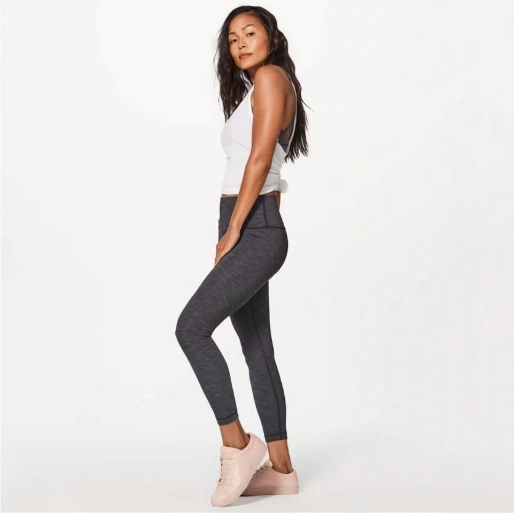 Lululemon Wunder Under Hi-Rise 7/8 Tight Heathered Black Gray Leggings Luxtreme